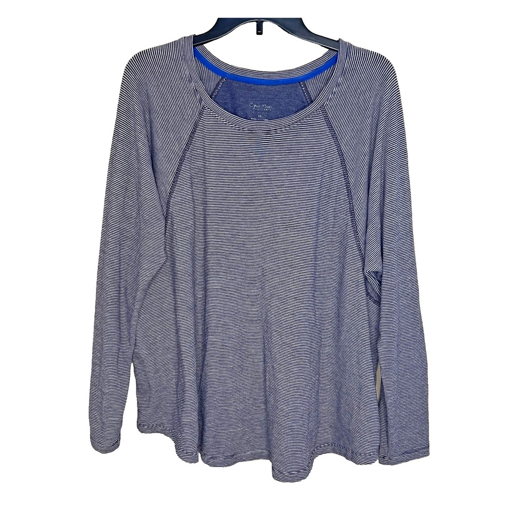 Calvin Klein Performance Women's Striped Raglan‎ Long Sleeve Athletic 1X Preppy